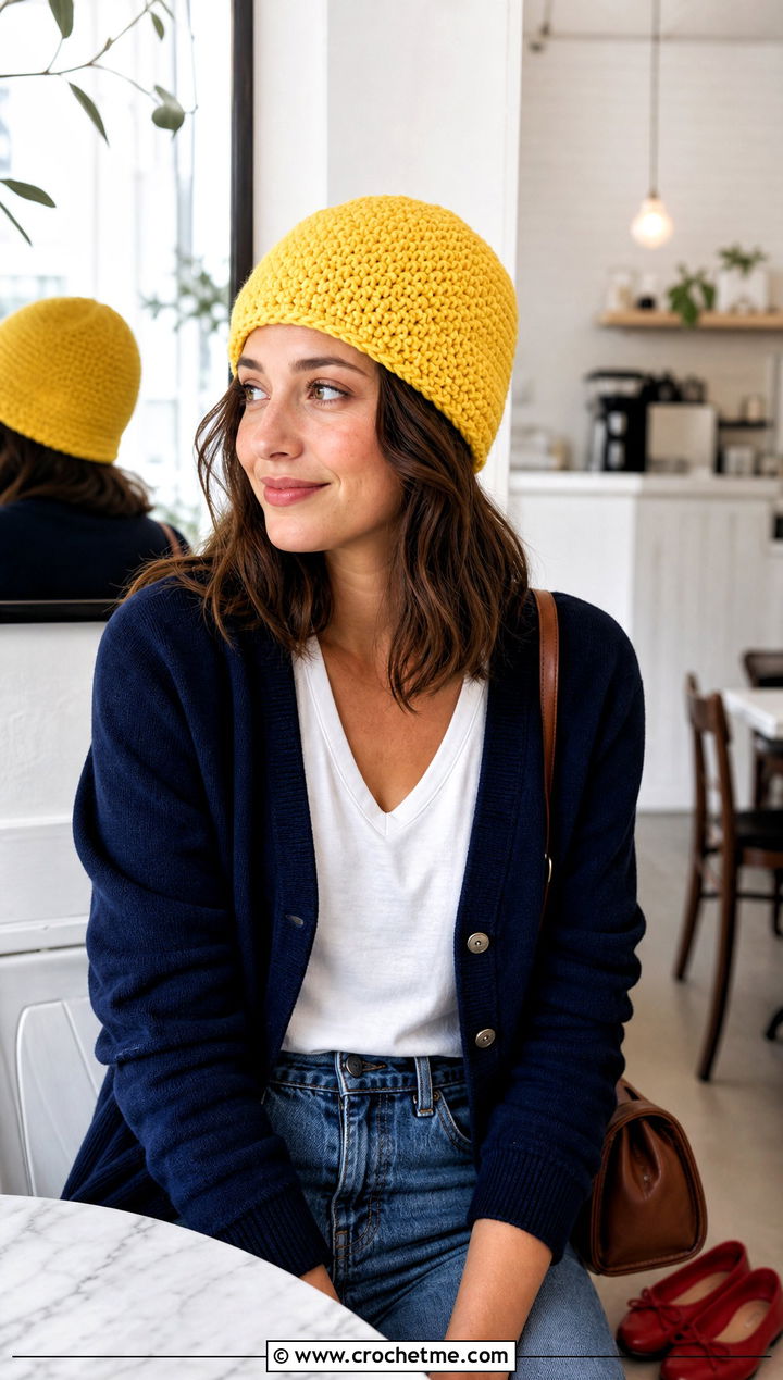 Worsted Weight Seed Stitch Crochet Beanie With Cardigan And Jeans - 25 Worsted Weight Crochet Beanie outfit ideas