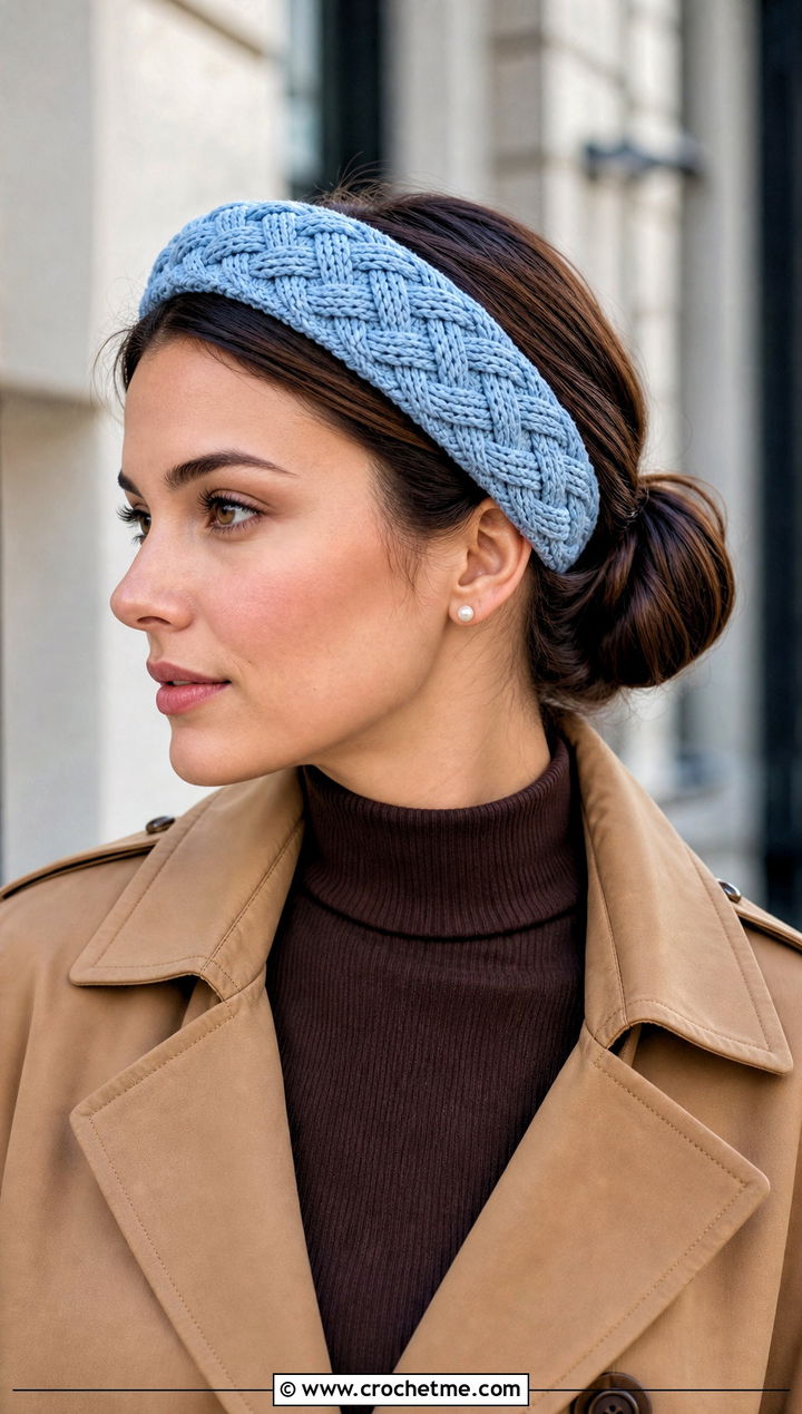 Woven Cable Headband With Trench Coat - 15 cable crochet headband outfit ideas