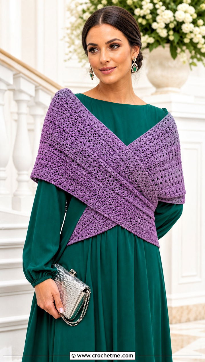 Wrap And Tuck Highlander Shawl With Maxi Dress - 20 Crochet Highlander Shawl outfit ideas