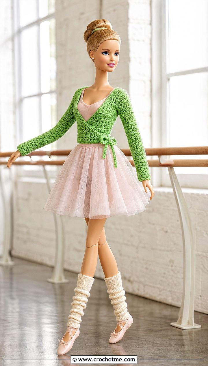 Wrap Crochet Barbie Cardigan With Ballet Skirt - 25 easy crochet barbie doll clothes and outfit ideas
