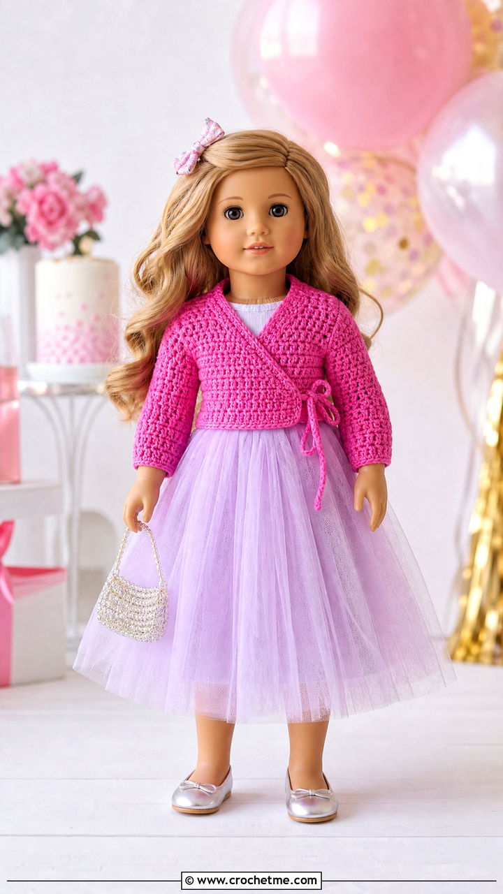 Wrap Crochet Doll Sweater With Tulle Skirt - 35 crochet doll sweater outfit ideas