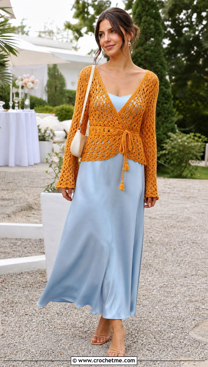 Wrap Crochet Lace Top With Slip Dress - 15 Crochet Lace Top With Tassels outfit ideas