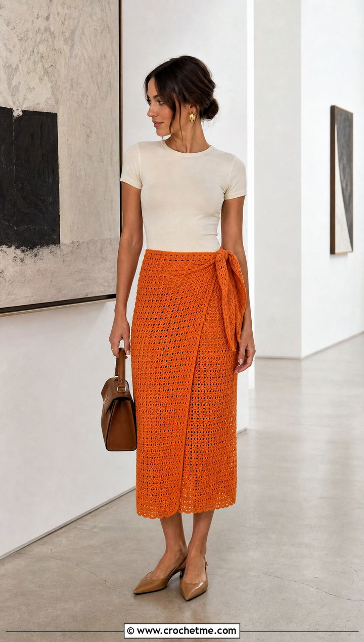 Wrap Crochet Tie Midi Skirt With Bodysuit - 30 crochet tie skirt outfit ideas