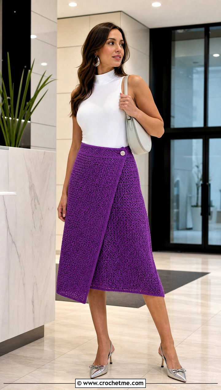 Wrap Effect Crochet A Line Skirt With Bodysuit - 25 Crochet A Line Skirt outfit ideas