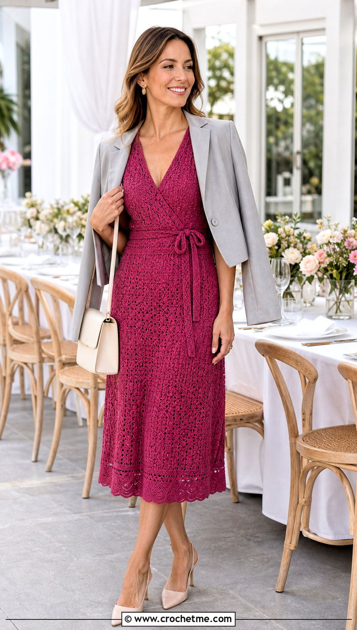 Wrap V Neck Crochet Dress With Slingback Heels - 25 v neck crochet dress outfit ideas