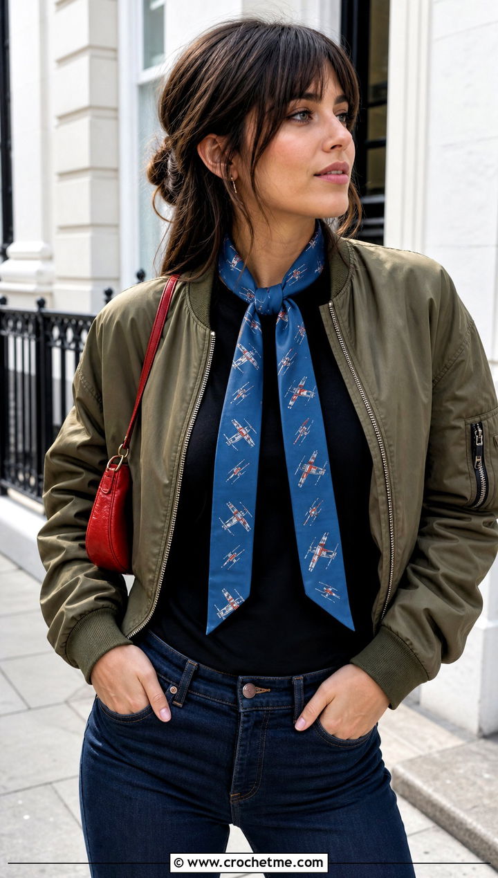 X Wing Skinny Scarf With Bomber Jacket - 15 Crochet Star Wars Scarf outfit ideas