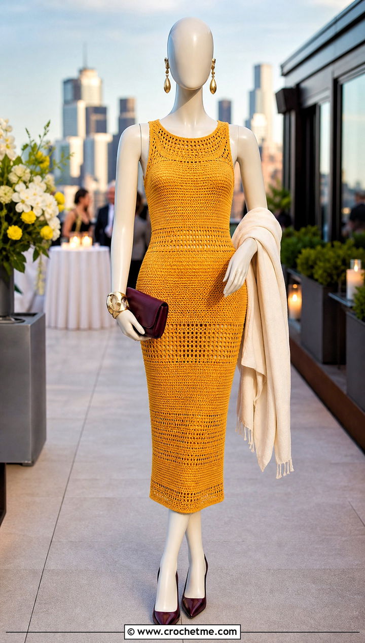 Yellow Crochet Bodycon Midi Dress With Slingback Heels - 15 yellow crochet dress on mannequin outfit ideas