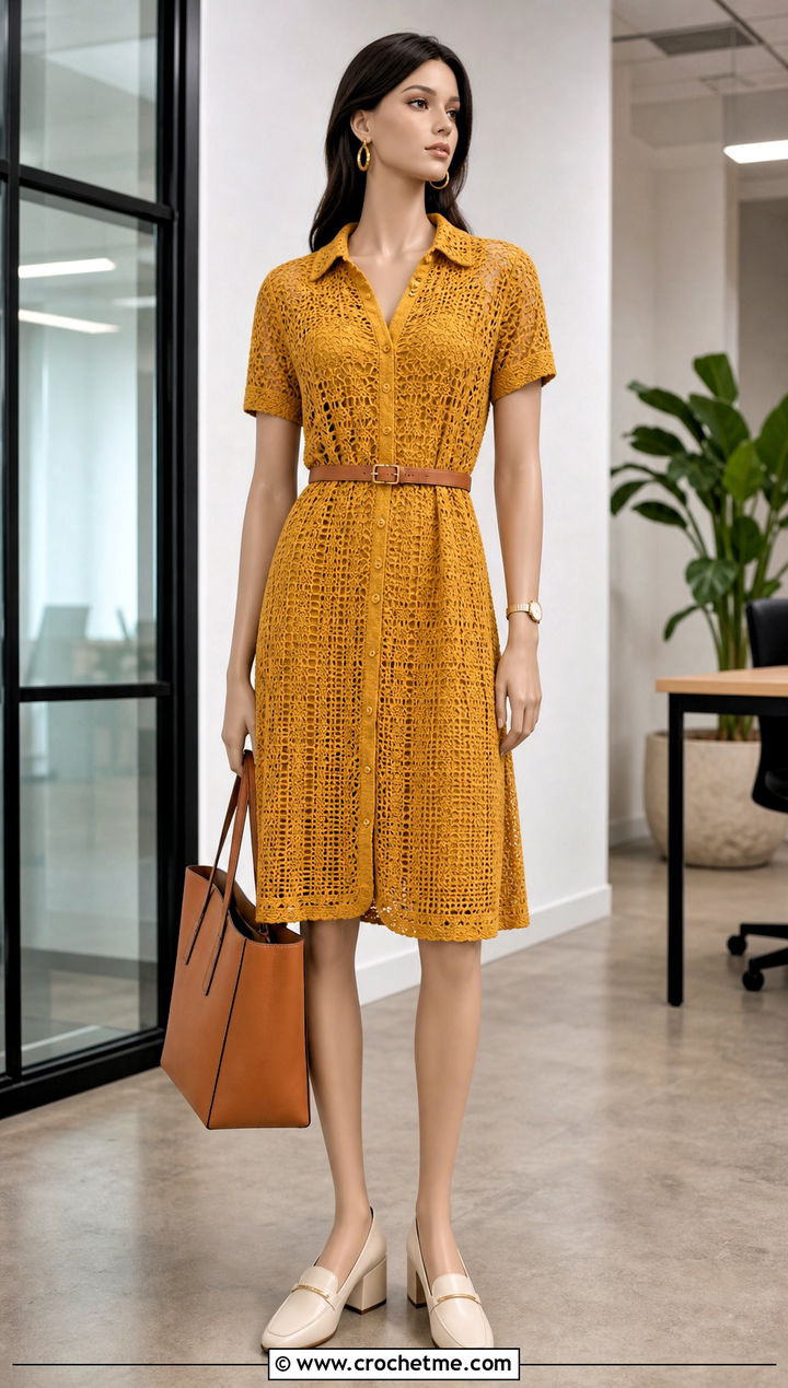 Yellow Crochet Shirt Dress With Loafers - 15 yellow crochet dress on mannequin outfit ideas