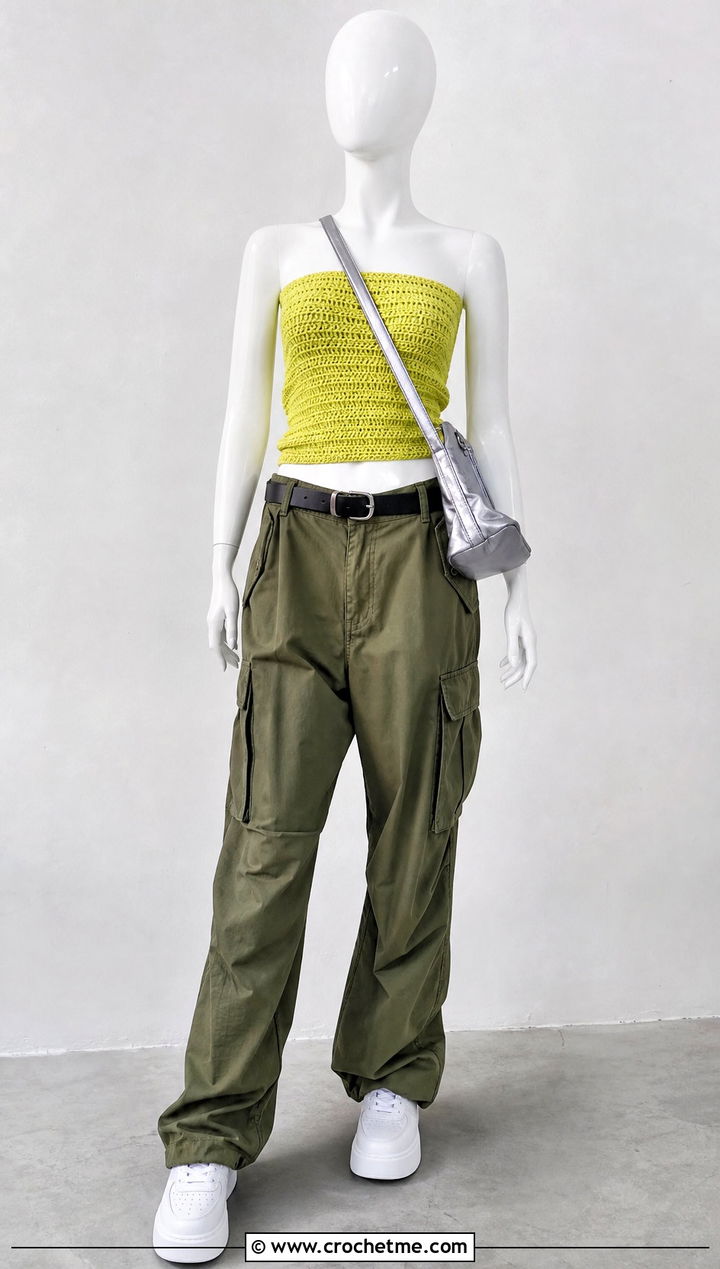 Yellow Crochet Tube Top With Cargo Pants - 15 yellow crochet top on mannequin outfit ideas