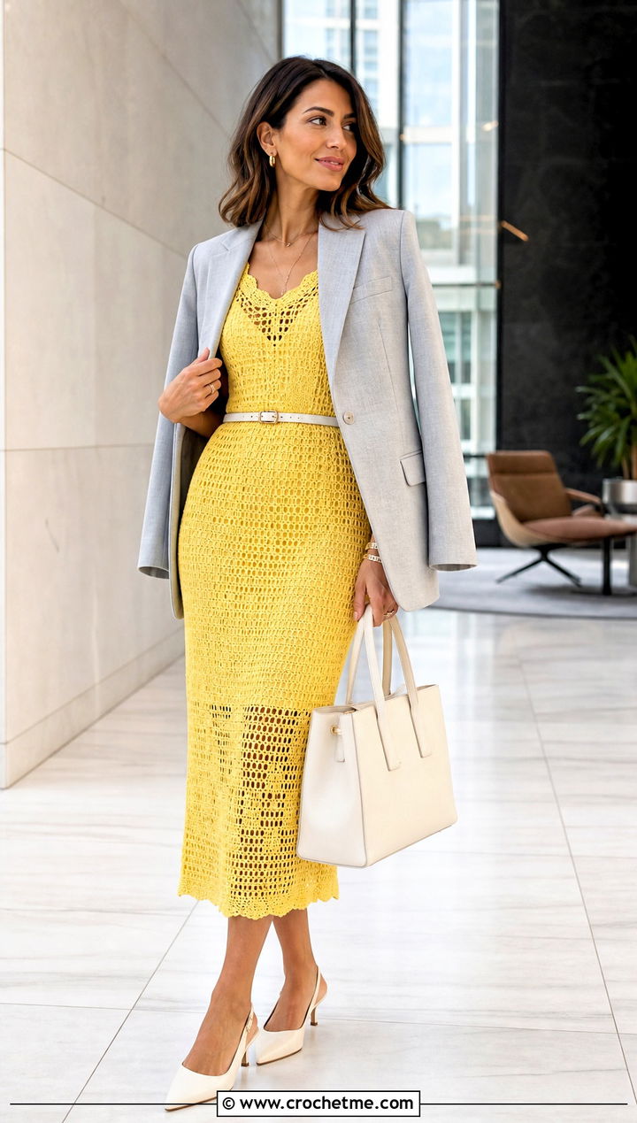 Zara Crochet Midi Dress With Tailored Blazer - 15 zara crochet dress outfit ideas