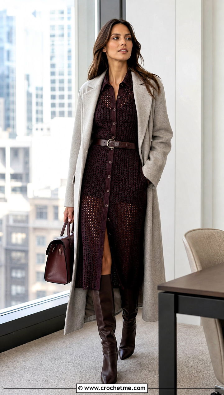 Zara Crochet Shirt Dress With Knee High Boots - 15 zara crochet dress outfit ideas