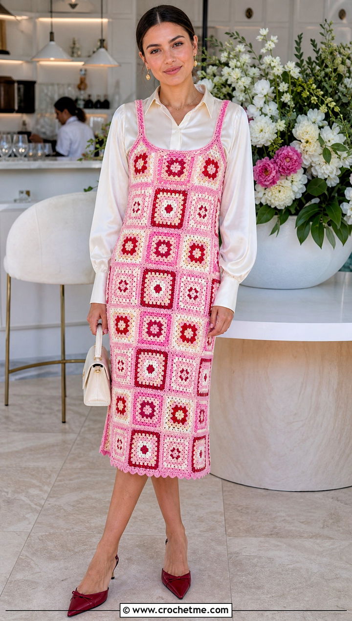 Zara Granny Square Dress With Blouse And Kitten Heels - 15 Zara Granny Square Dress outfit ideas