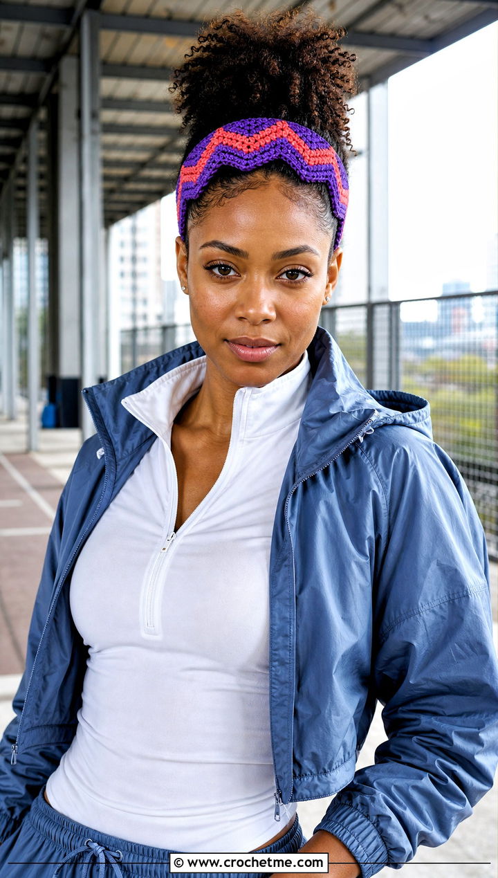 Zigzag Crochet Headband With Track Pants - 30 crochet headband curly hair outfit ideas