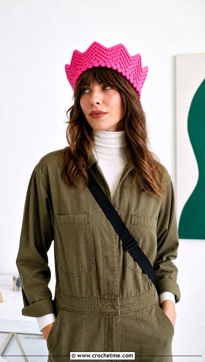 Zigzag Wavy Crochet Beanie With Utility Jumpsuit - 20 Wavy Crochet Beanie outfit ideas