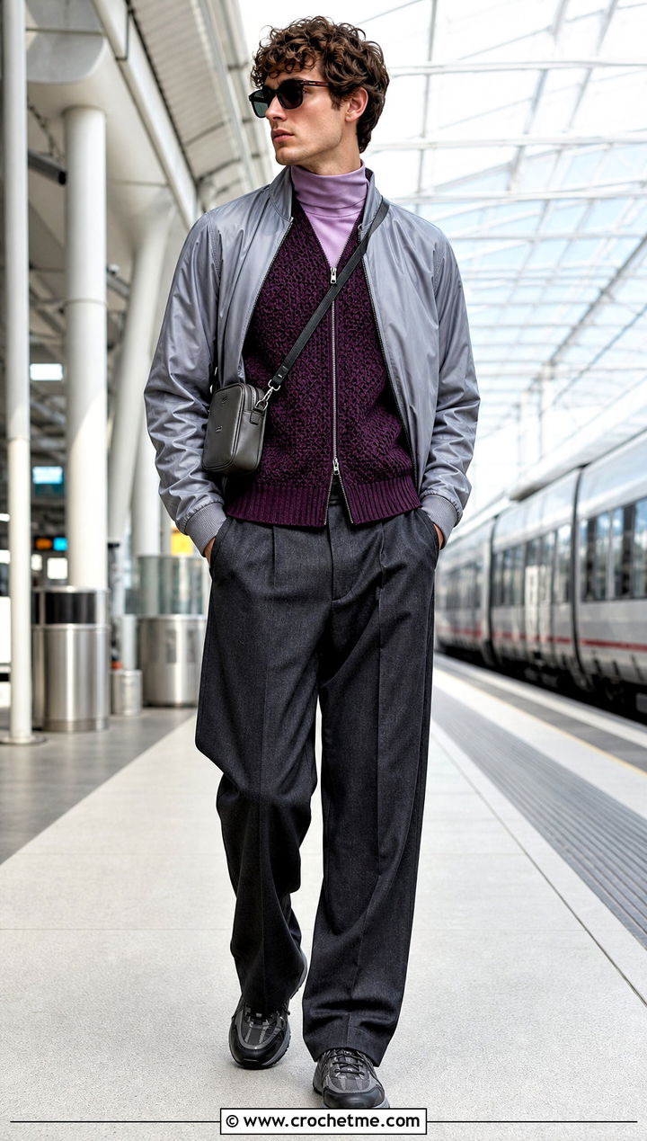 Zip Front Crochet Vest With Track Jacket And Tailored Pants - 30 mens crochet vest outfit ideas
