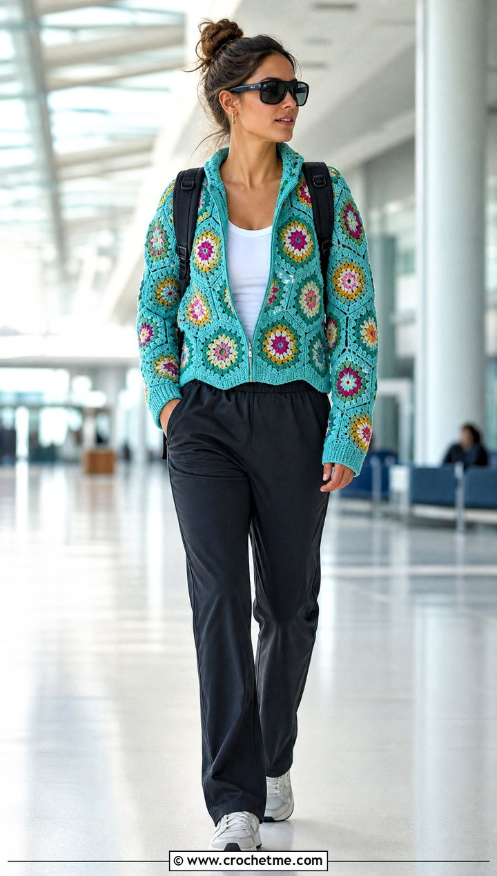 Zip Front Hexagon Granny Square Sweater With Track Pants - 35 hexagon granny square sweater outfit ideas
