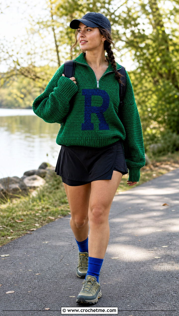 Zip Neck Crochet Ron Weasley Sweater With Outdoor Skort - 25 Crochet Ron Weasley Sweater outfit ideas