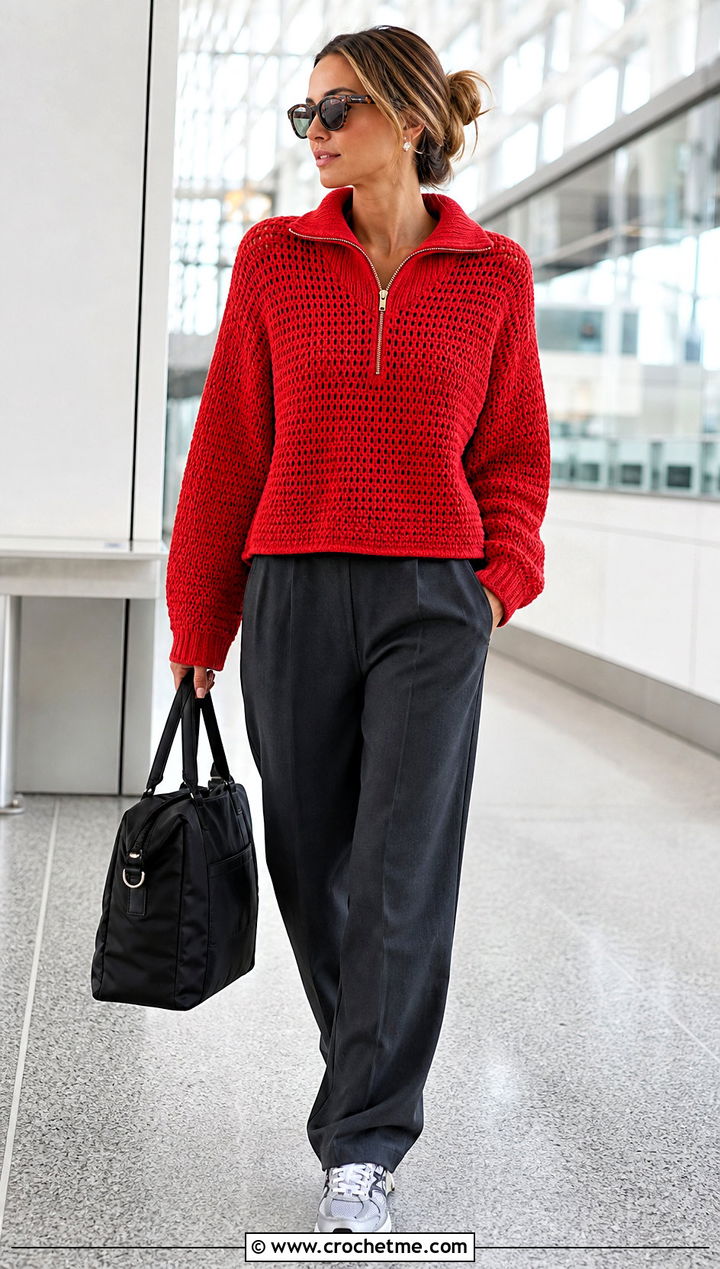 Zip Neck Double Crochet Sweater With Track Pants - 35 double crochet sweater outfit ideas